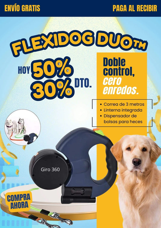 🔻 FLEXIDOG DUO™ ¡Descuentos exclusivos sólo por hoy! 🤩 Paseos sin enredos, día o noche